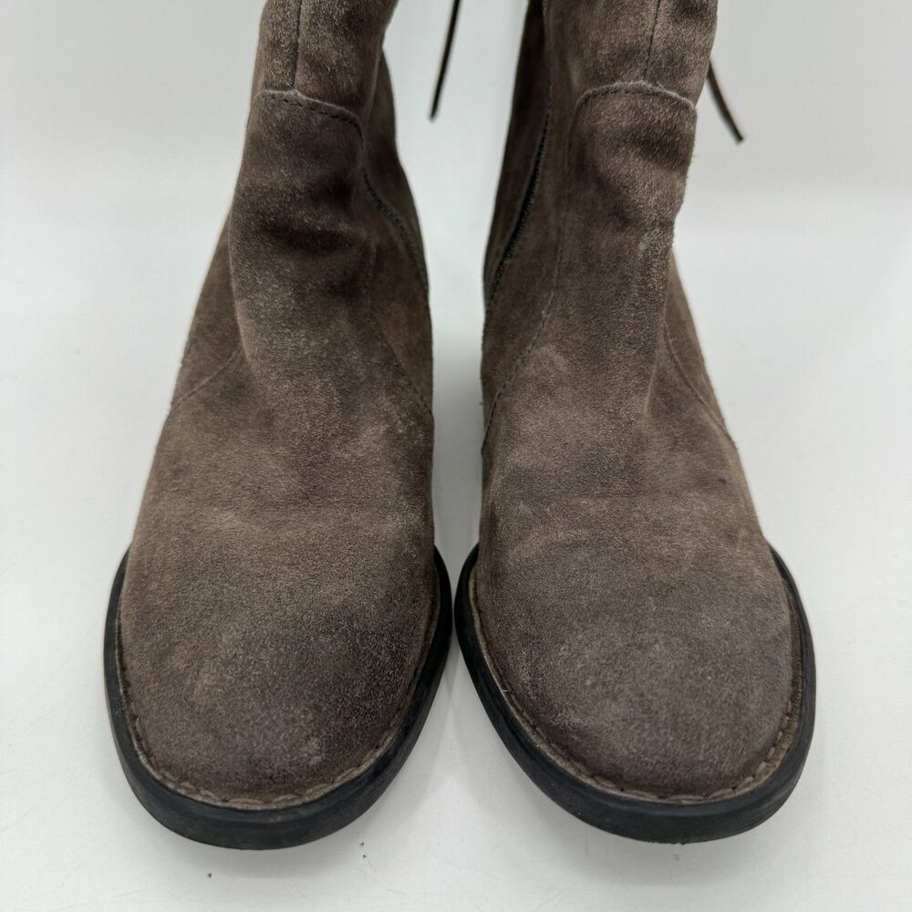 BORN Felicia Gray Brown Suede Lace Back Heeled Boots Size 8.5 - Picture 4 of 11